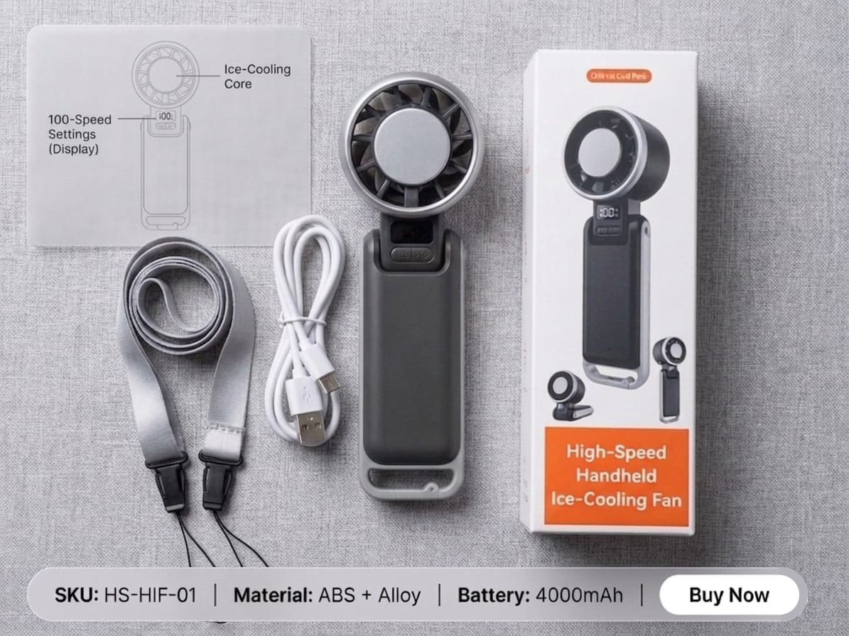 Pre-Order (4000mAh Battery) High-Speed Handheld Ice Cooling Fan